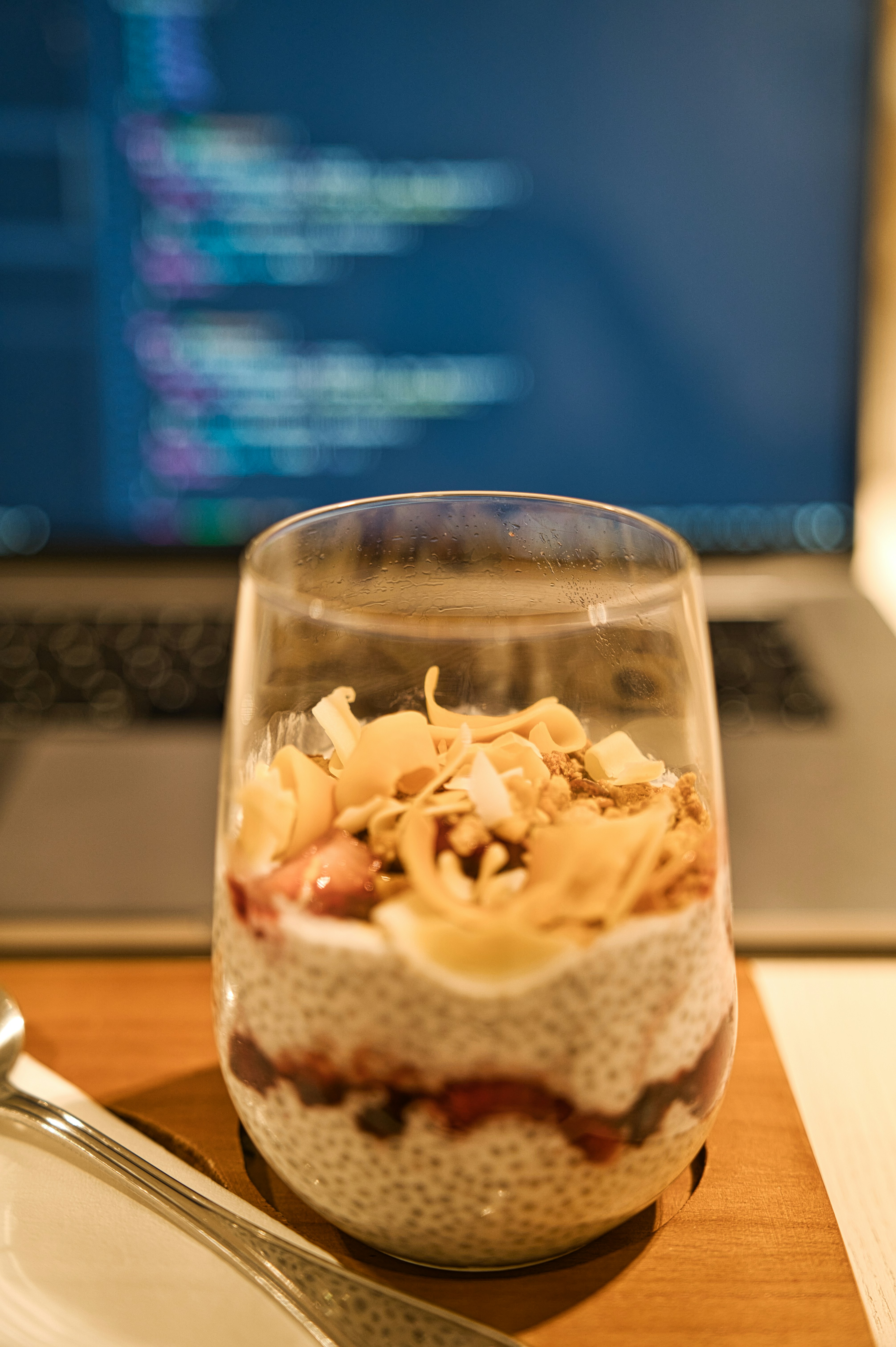 Healthy meal with coding setup for collaborative debugging